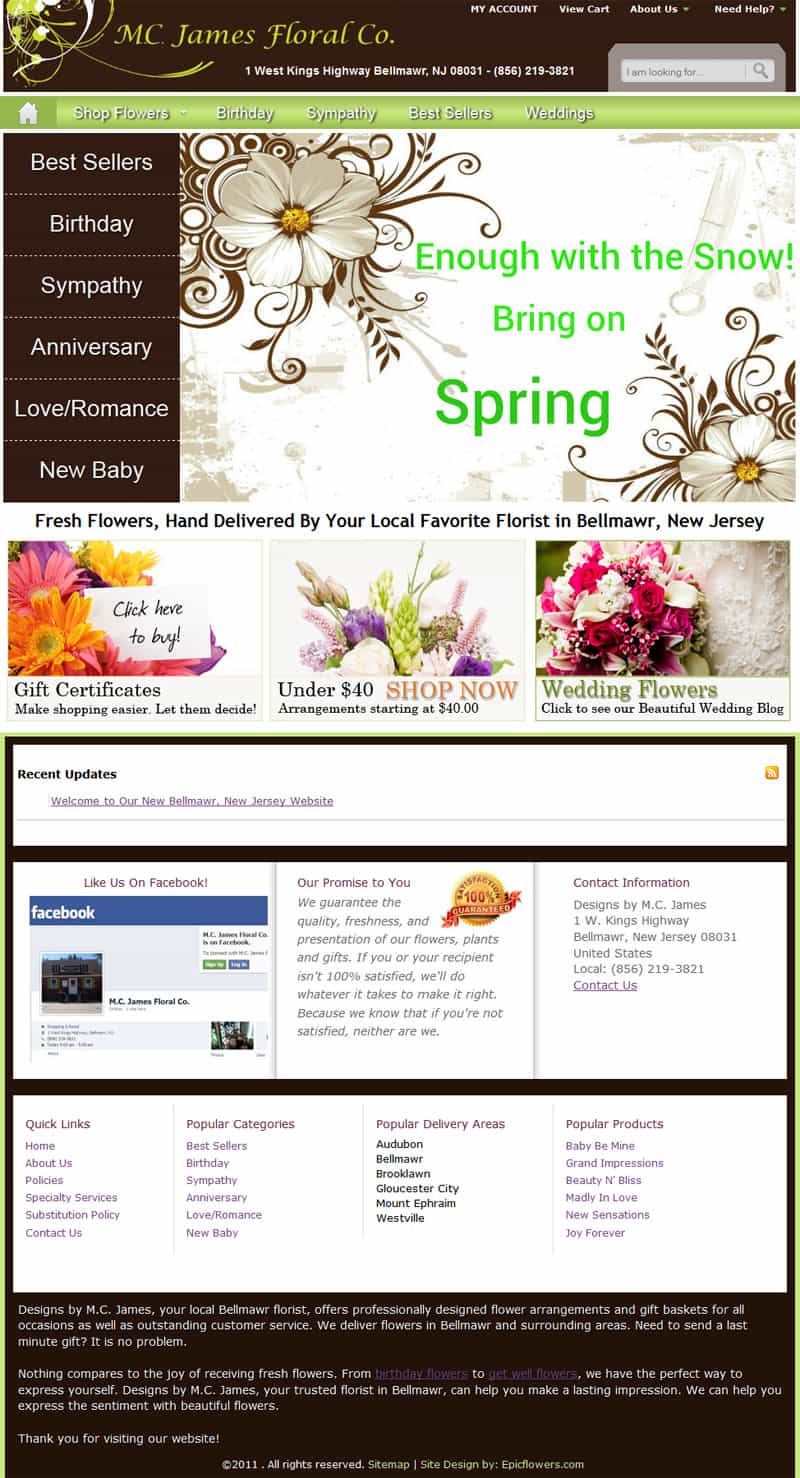 MC James Floral Company site design by Epic Flowers