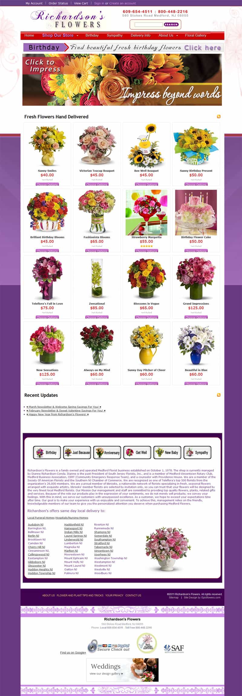 Richardson's Flowers site designed by epicFlowers